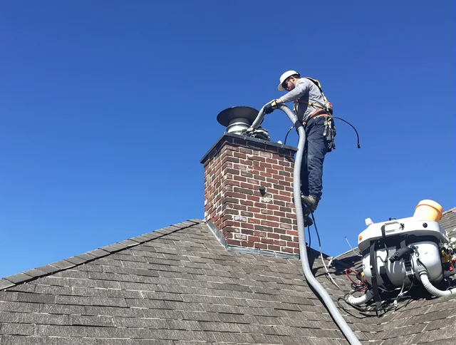 Dedicated Greenwich Chimney Sweep team member cleaning a chimney in Greenwich, CT