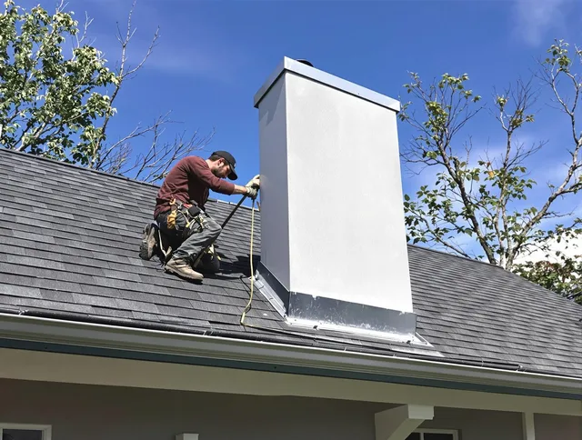Greenwich Chimney Sweep team member finishing chimney construction in Greenwich, CT