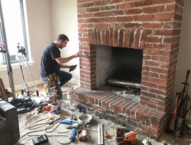 Greenwich Chimney Sweep specialist finalizing chimney liner service in Greenwich, CT