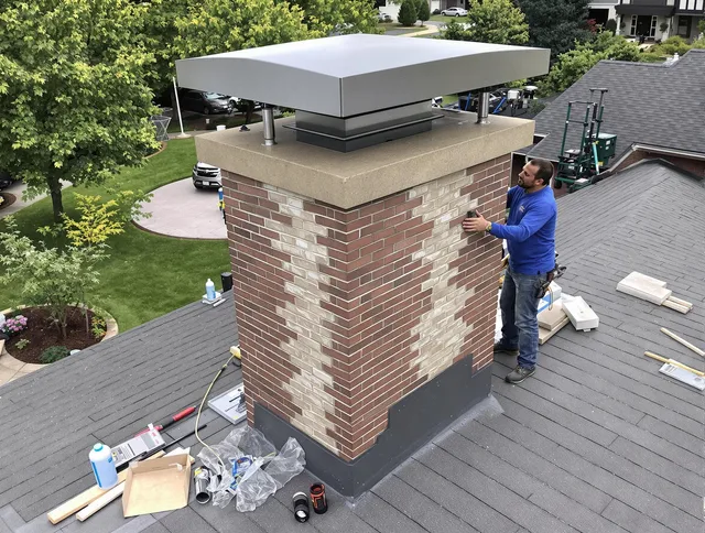 Greenwich Chimney Sweep team working on a custom chimney remodel in Greenwich, CT