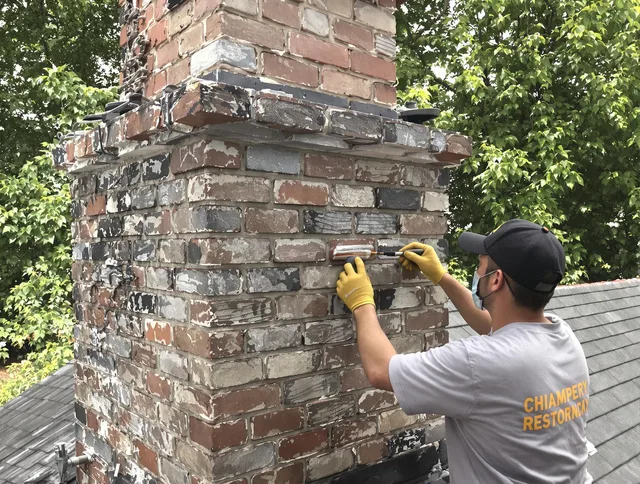 In-progress chimney restoration by Greenwich Chimney Sweep in Greenwich, CT