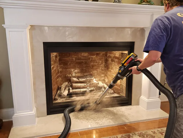Fireplace cleaning performed by Greenwich Chimney Sweep in Greenwich, CT
